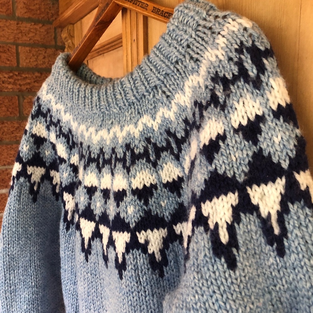 Blue Patterned Women's hand knit sweater